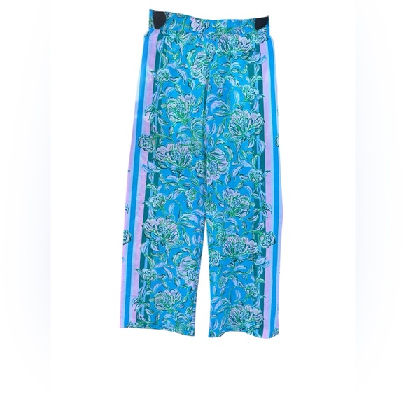 Lilly Pulitzer XS Blue Floral Pull-On Pants Resort Lounge Viscose - Picture 10 of 10